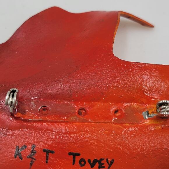 Vintage K & T Tovey Maple Tree Leaf Brooch/Pin Red Orange Autumn Fall Fashion - Picture 7 of 16